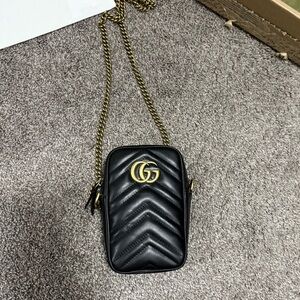 Gucci Black Marmot Chevron Mini Crossbody with Gold Chain